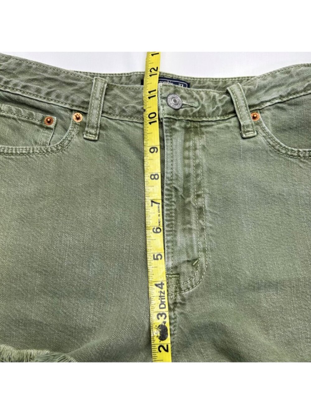 Abercrombie & Fitch Annie High Rise Women's 4/27 Olive Raw Hem Logo - Picture 13 of 15